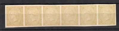 1880-perkins-bacon-1d-tender-essay-strip-of-6-on-ungummed-paper