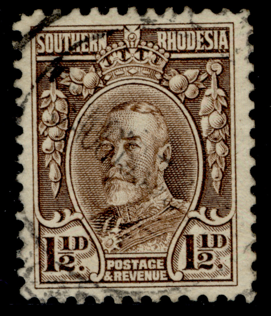 southern-rhodesia-gv-sg16c-1d-chocolate-fine-used-cat-38-perf-12