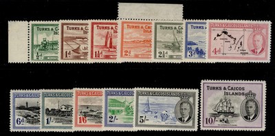 turks-caicos-gvi-sg221-233-1950-complete-set-lh-mint-cat-90