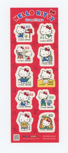 japan-2018-hello-kitty-greetings-full-sheet-stamps-mint-self-adhesive-stickers