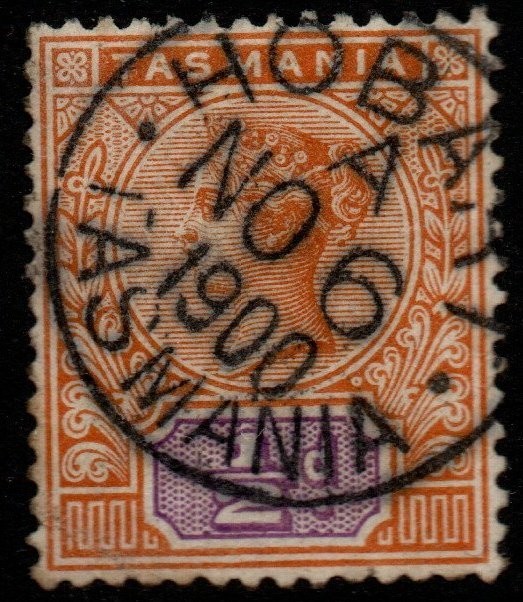 tasmania-sg216-1892-d-orange-mauve-used