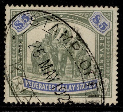 malaysia-federated-malay-qv-sg80-5-green-blue-fine-used