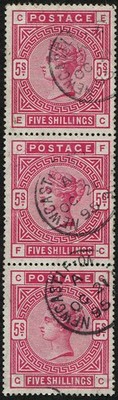 5-sg-180-strip-of-3-vfu-newcastle-on-tyne-1895-cancels-unusual-pretty