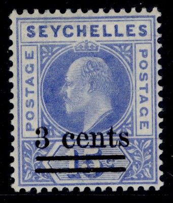 seychelles-edvii-sg57-3c-on-15c-ultramarine-m-mint