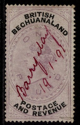 british-bechuanaland-qv-sg20-1-lilac-black-used-cat-50-fiscally-cancelled