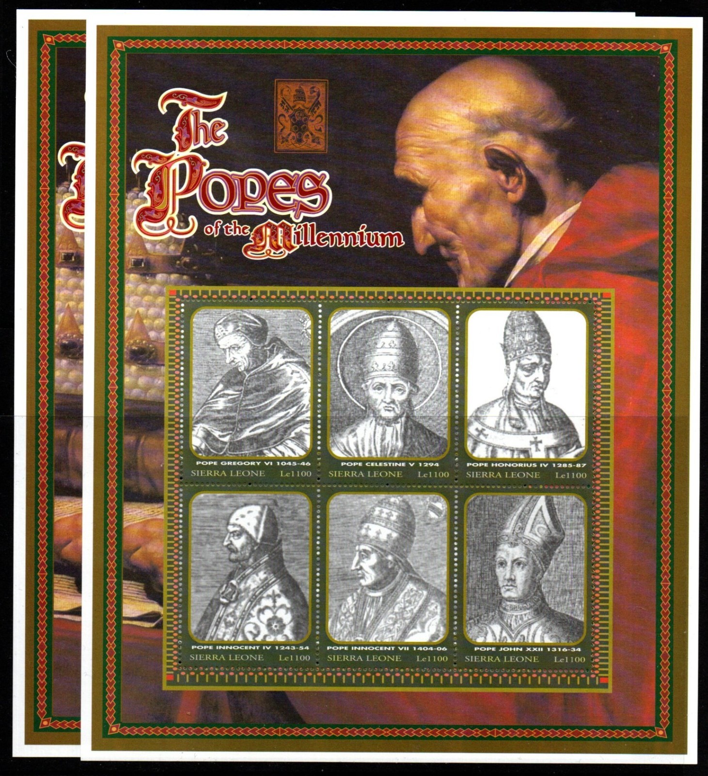 sierra-leone-sg3467-78-2000-popes-of-the-millennium-sheetlet-mnh