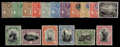 malta-gvi-sg193-209-1930-postage-revenue-set-lh-mint-cat-250
