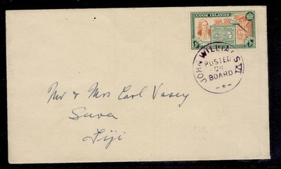 cook-islands-gvi-sg151-1d-chestnut-green-fine-used-1949-1d-on-cover