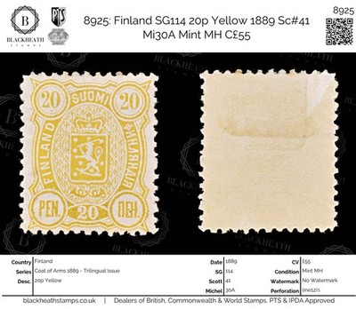 8925-finland-sg114-20p-yellow-1889-sc-41-mi30a-mint-mh-c55