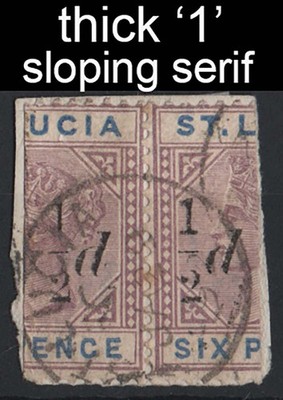 st-lucia-1891-d-on-pair-of-half-6d-with-thick-1-and-sloping-serif-vfu-on