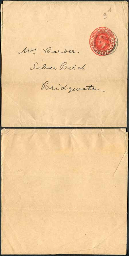 wp23-kevii-1d-dull-carmine-newspaper-wrapper-stamp-lw6-used-swanage-cancel