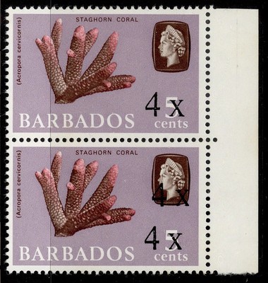 barbados-qeii-sg398c-4c-on-5c-pair-one-surch-double-nh-mint-cat-85
