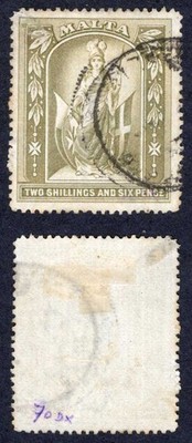 malta-sg34-2-6-olive-grey-wmk-cc-used-cat-20-pounds