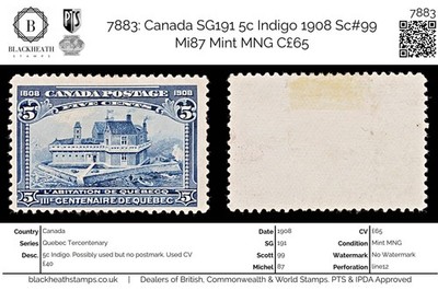 7883-canada-sg191-5c-indigo-1908-sc-99-mi87-mint-mng-c65