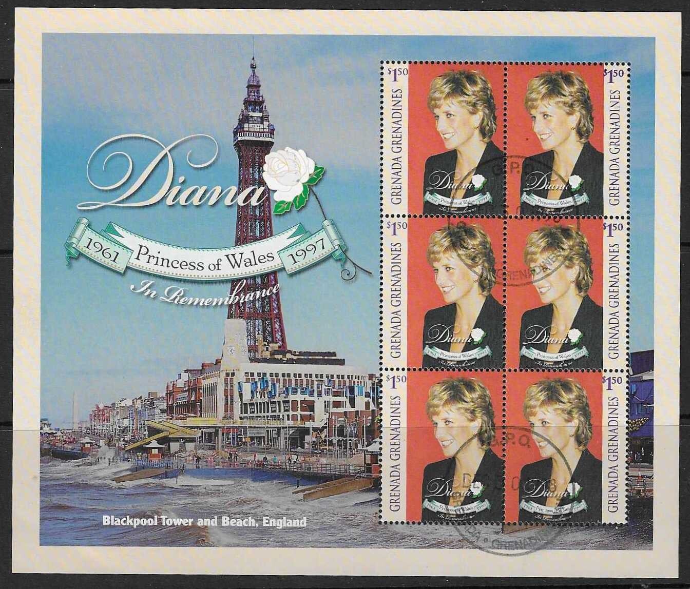 grenada-grenadines-sg2655-1998-princess-diana-sheetlet-used