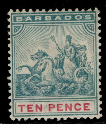 barbados-qv-sg113-10d-dull-blue-green-carmine-m-mint-cat-14