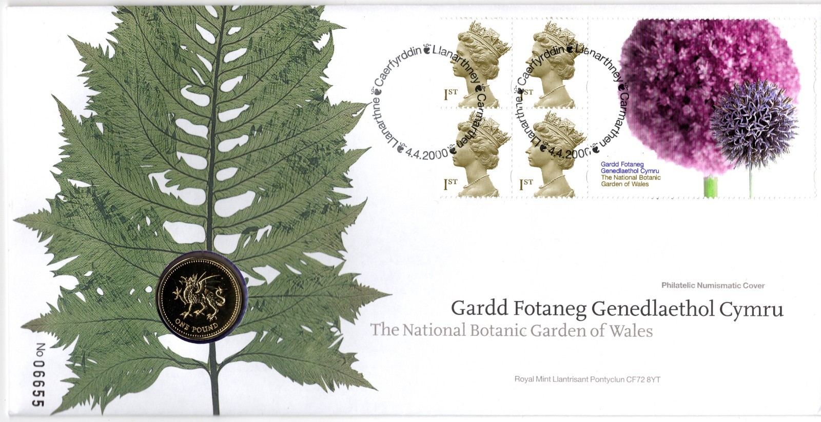 2000-royal-mail-botanic-garden-of-wales-1-00-uncirculated-coin-cover-no-06655