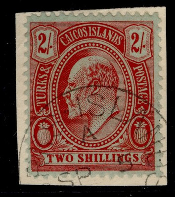 turks-caicos-islands-edvii-sg125-2s-red-green-fine-used-cds-pmk-on-piece