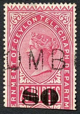 ceylon-telegraph-sgt118-80c-on-25r-carmine-number-8-bisected