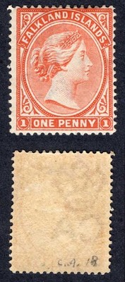 falkland-is-sg18-1d-orange-brown-wmk-ca-upright-m-m-cat-170-pounds