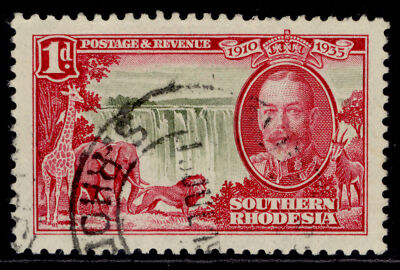 southern-rhodesia-gv-sg31-1d-olive-rose-carmine-silver-jubilee-fine-used