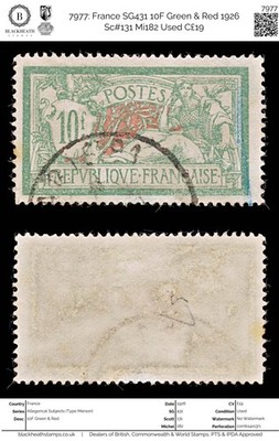 7977-france-sg431-10f-green-red-1926-sc-131-mi182-used-c19