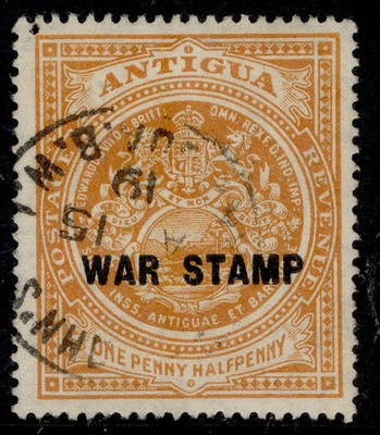 antigua-gv-sg54-1d-orange-war-stamp-fine-used-cds