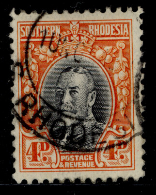 southern-rhodesia-gv-sg19-4d-black-vermilion-fine-used