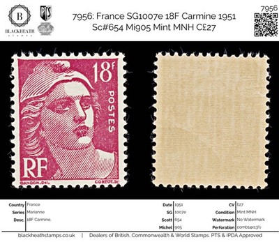 7956-france-sg1007e-18f-carmine-1951-sc-654-mi905-mint-mnh-c27