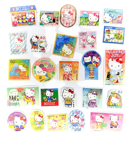 25-x-hello-kitty-used-japanese-postage-stamps