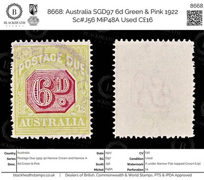 8668-australia-sgd97-6d-green-pink-1922-sc-j56-mip48a-used-c16