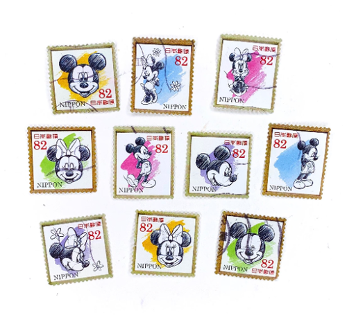 10-x-mickey-and-minnie-mouse-disney-japanese-used-postage-stamps-all-off-paper