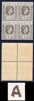mauritius-sg260c-ca-1949-1r-drab-on-chalky-paper-r6-1-battered-a-u-m-block-cat-1