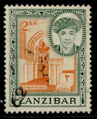 zanzibar-qeii-sg384-2s-orange-deep-green-fine-used