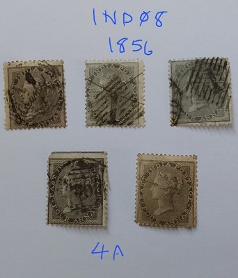 east-india-1856-qv-4-annas-x-5-yellow-white-paper-used-ind08