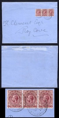 falkland-is-kgv-2d-strip-on-large-part-cover-to-roy-cove