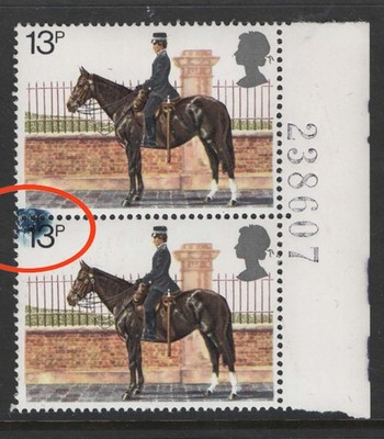 gb-1979-police-13p-unmounted-mint-pair-with-prominent-splodge-of-blue-black-on