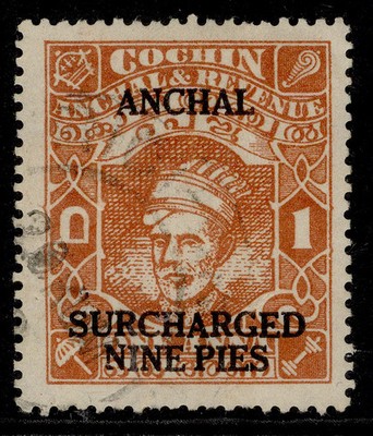 indian-states-cochin-gvi-sg92d-9p-on-1a-fine-used