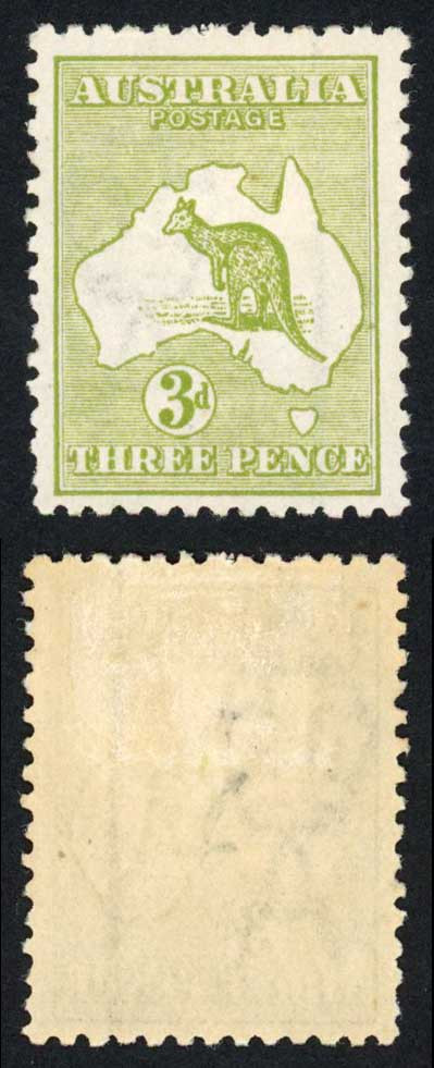 australia-sg37b-3d-olive-green-die-i-wmk-3rd-crown-m-m-hinge-remainder