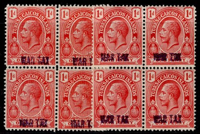 turks-caicos-gv-sg149-149a-1d-war-omitted-in-pair-lh-mint-cat-64-blocks