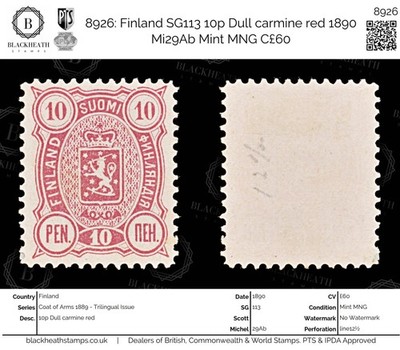 8926-finland-sg113-10p-dull-carmine-red-1890-mi29ab-mint-mng-c60