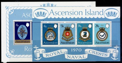 ascension-qeii-sg-ms125-ms134-1969-70-royal-navy-crests-mini-sheets-nh-mint