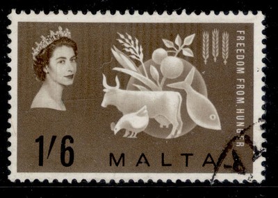 malta-qeii-sg311-1963-1s-6d-freedom-from-hunger-fine-used