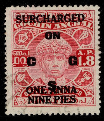 indian-states-cochin-gvi-sg-o61-1a-9p-on-1a-8p-fine-used