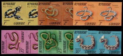 gabon-1972-snakes-imperf-pairs-set-yvert-297-302var-nh-mint