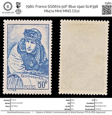 7980-france-sg667a-50f-blue-1940-sc-396-mi474-mint-mng-c12