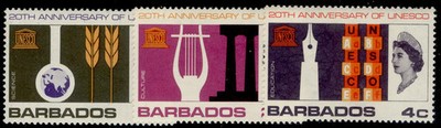 barbados-qeii-sg360-362-1967-unesco-set-nh-mint