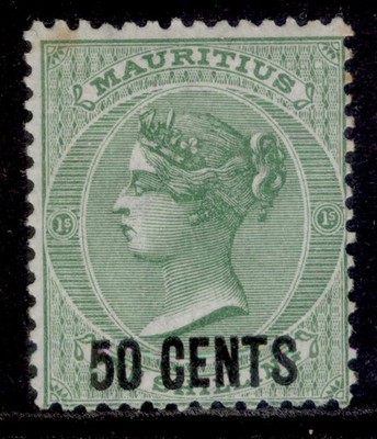 mauritius-qv-sg90-50c-on-1s-green-m-mint-cat-90