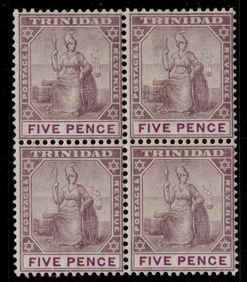 trinidad-qv-sg119-5d-dull-purple-mauve-m-mint-cat-44-block-x4