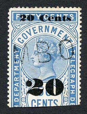 ceylon-qv-sgt34-20c-on-50c-blue-telegraph-stamp-wmk-crown-ca-narrow